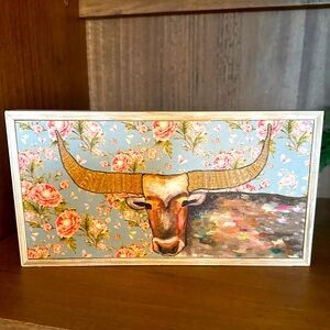 Golden Bull Floral Rustic Mini Framed canvas 10”x5”